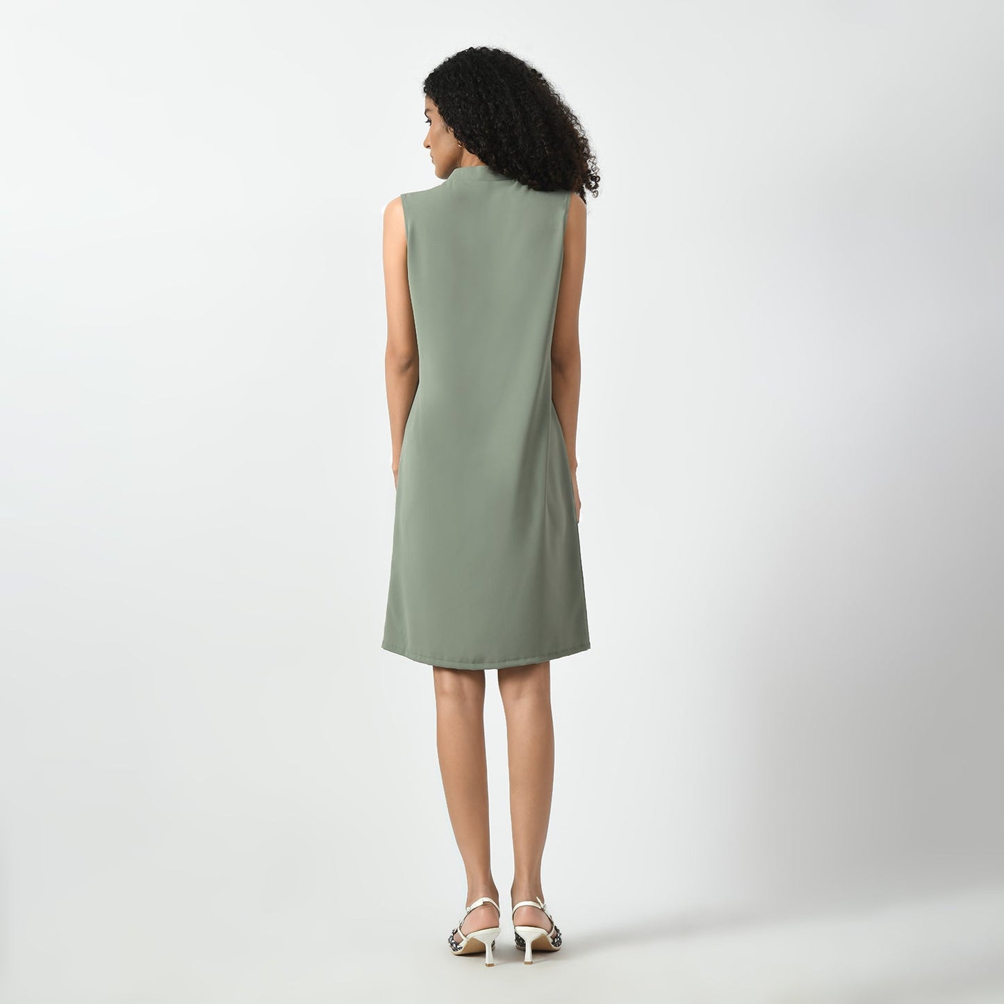 Dusty Green Sleeveless V Neck Dress