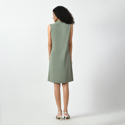 Dusty Green Sleeveless V Neck Dress