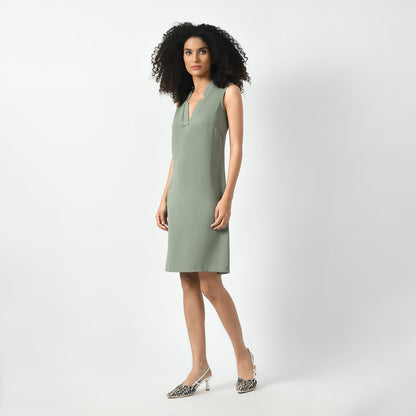 Dusty Green Sleeveless V Neck Dress