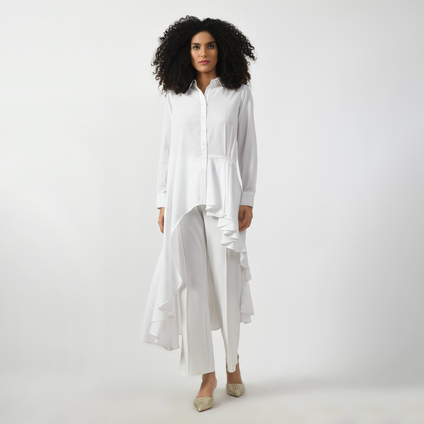 White Line Texture Long Tunic