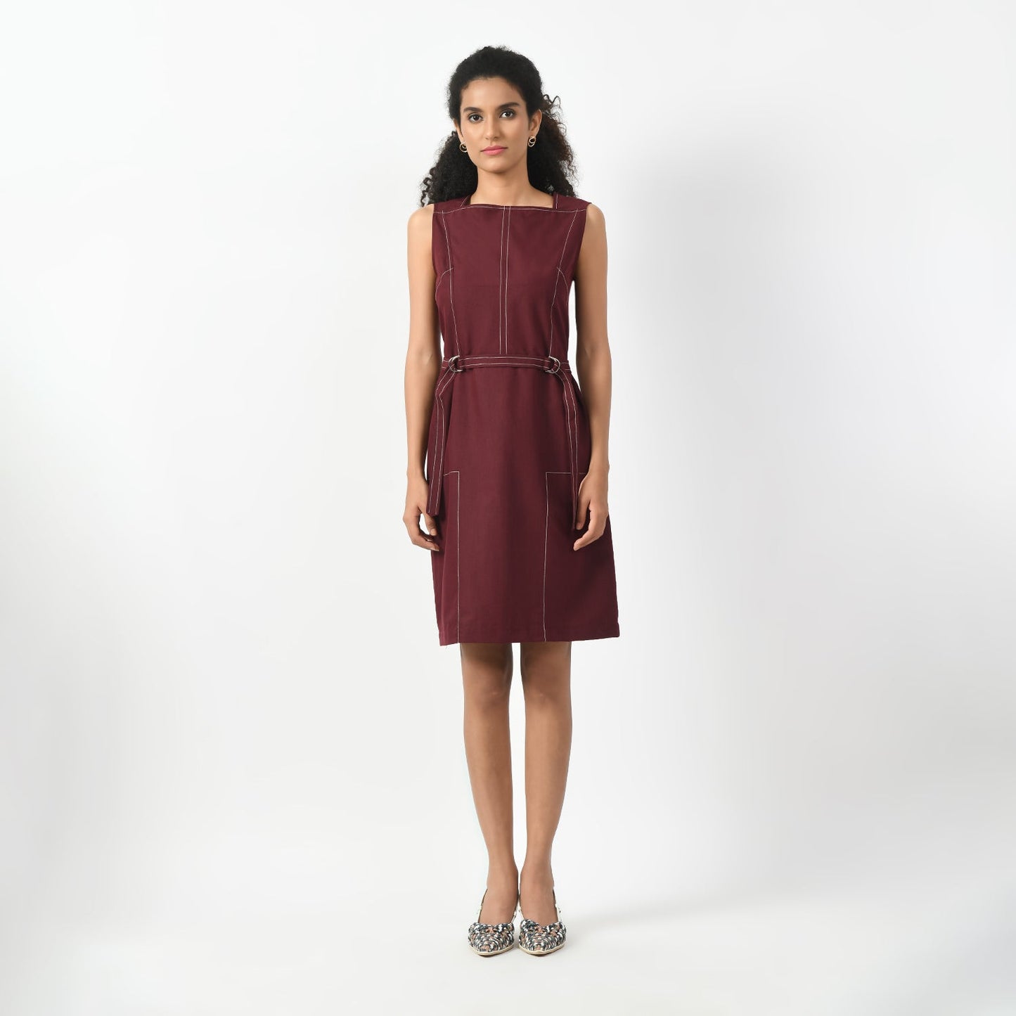 Maroon Square Neck Dress