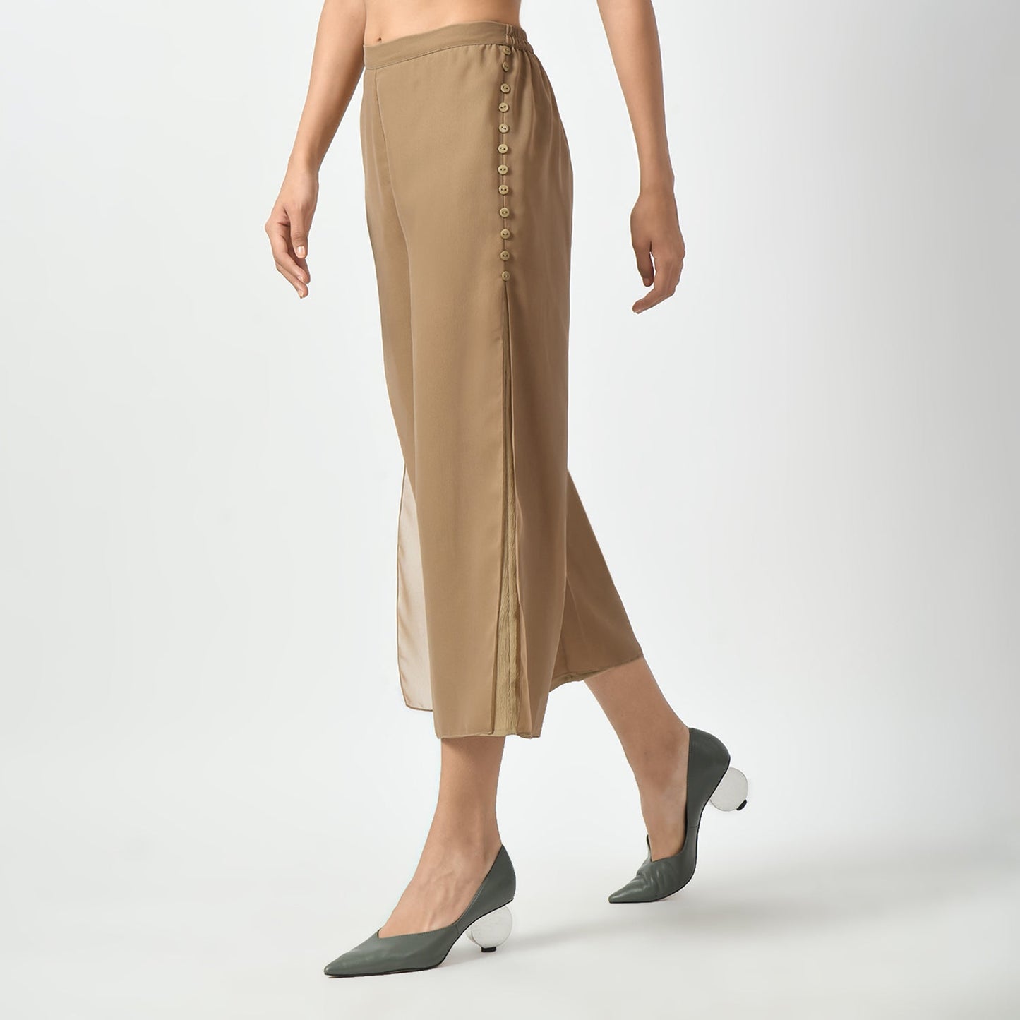 Beige Crepe Georgette Plazzo With Slit