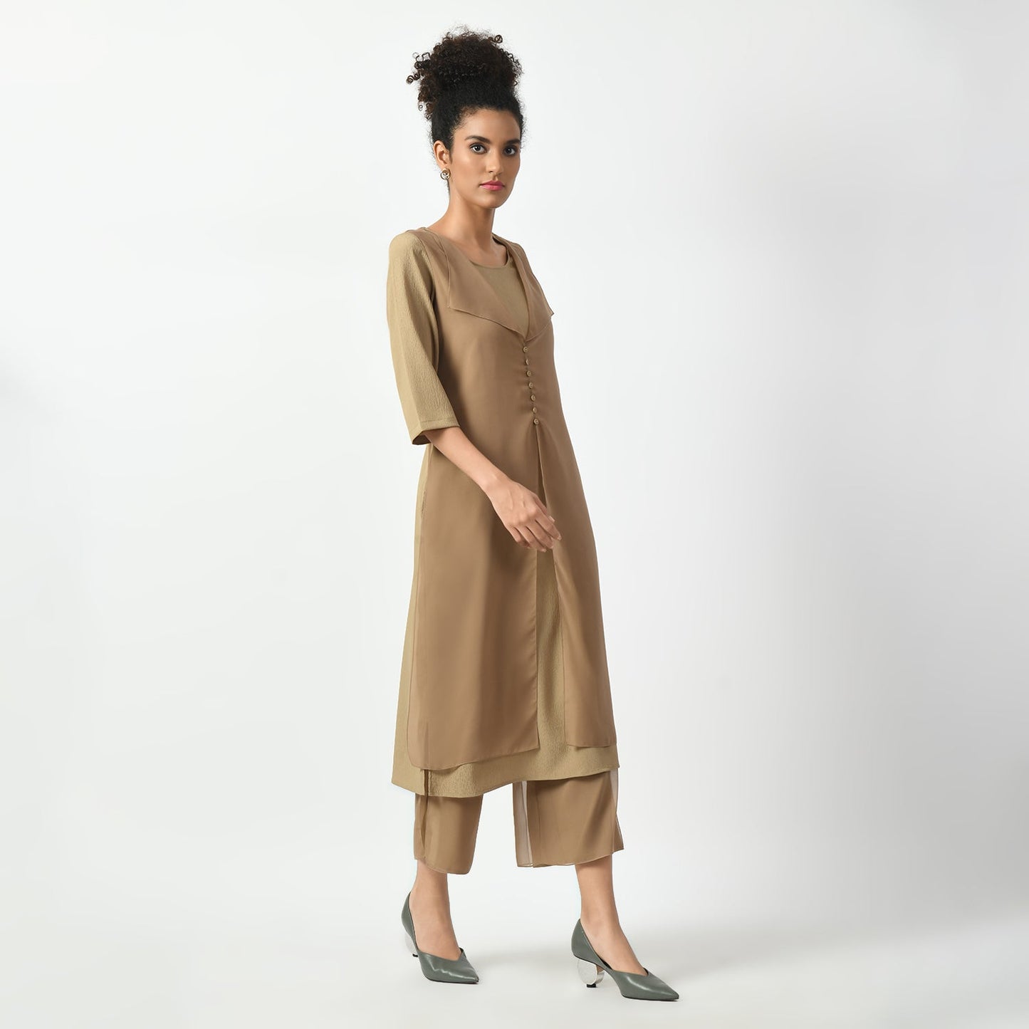 Beige Texture Drape Dress