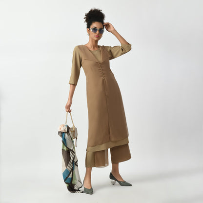 Beige Texture Drape Dress