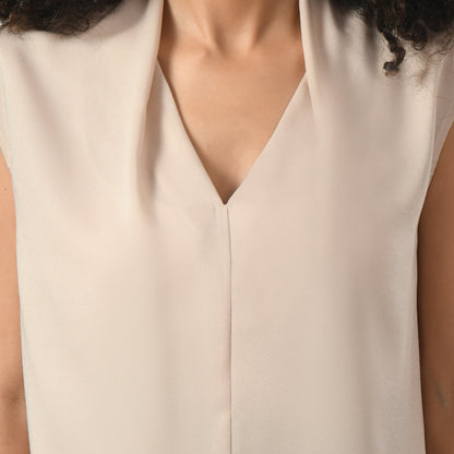 Off White Satin V Neck Top