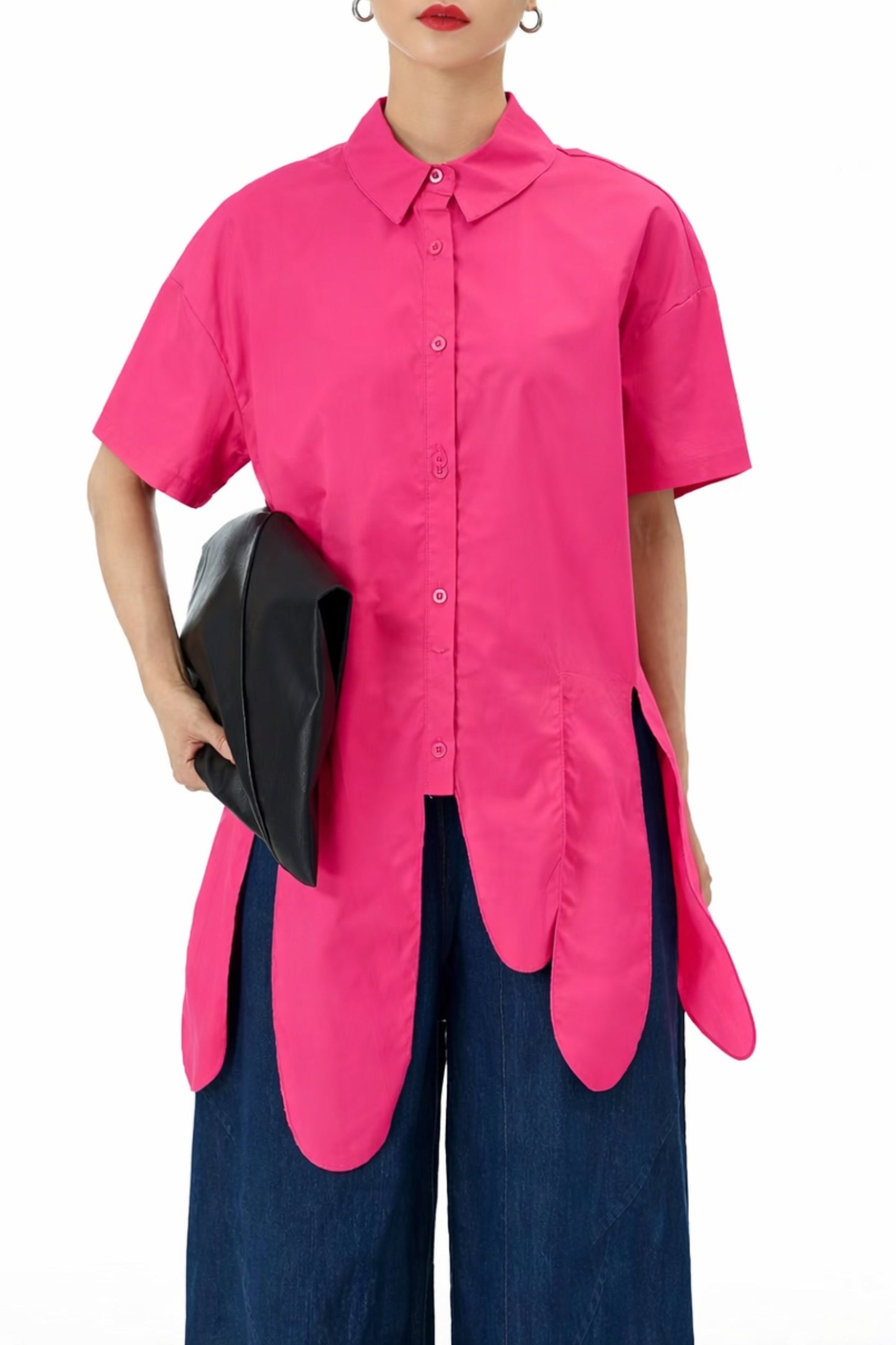 Pink Asymmetric Oversized Hem Shirt