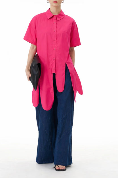 Pink Asymmetric Oversized Hem Shirt