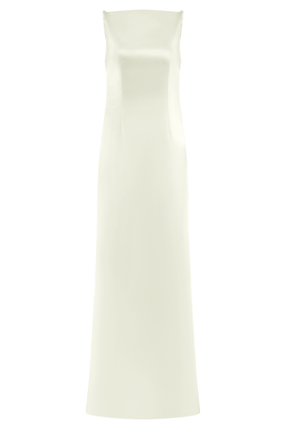 Violet Sleeveless Satin Maxi Dress - White
