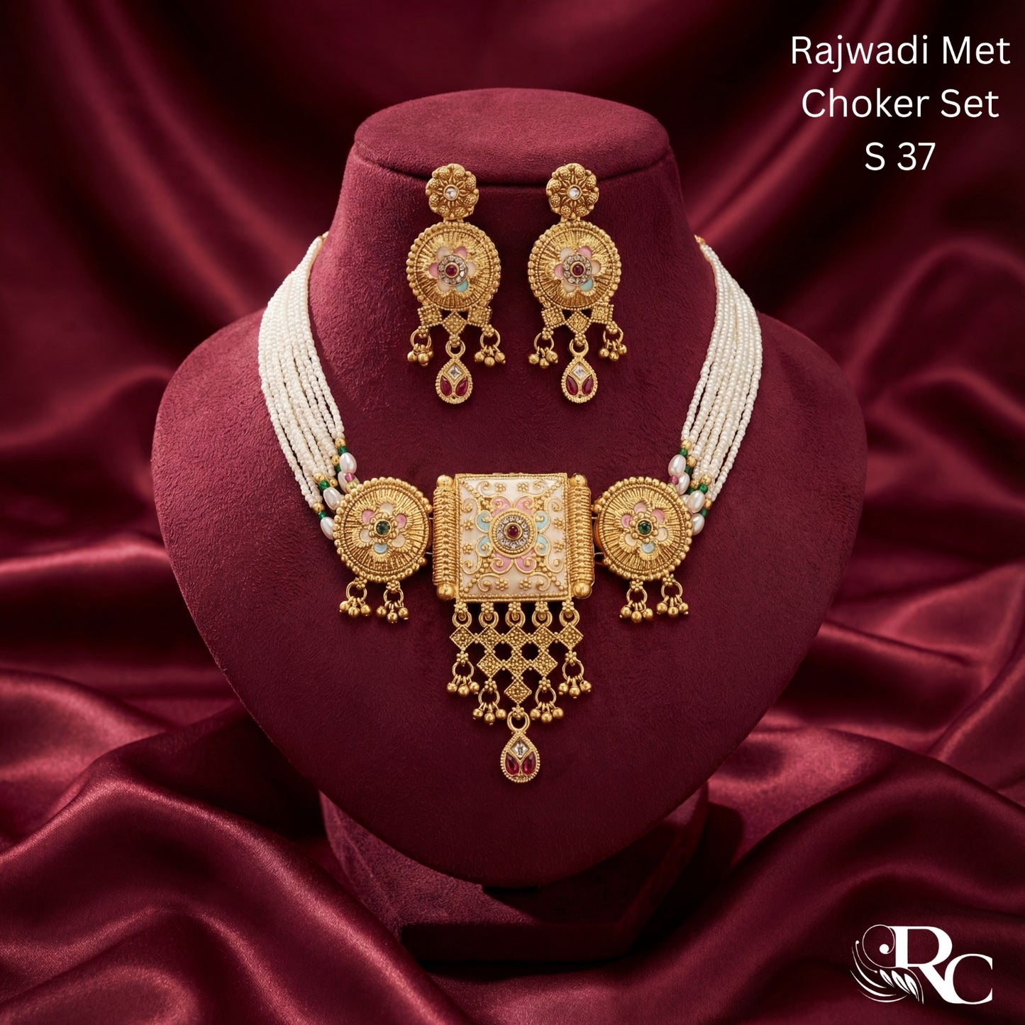 Rajasthani Moti Kundan Necklace Set | S42 - S07
