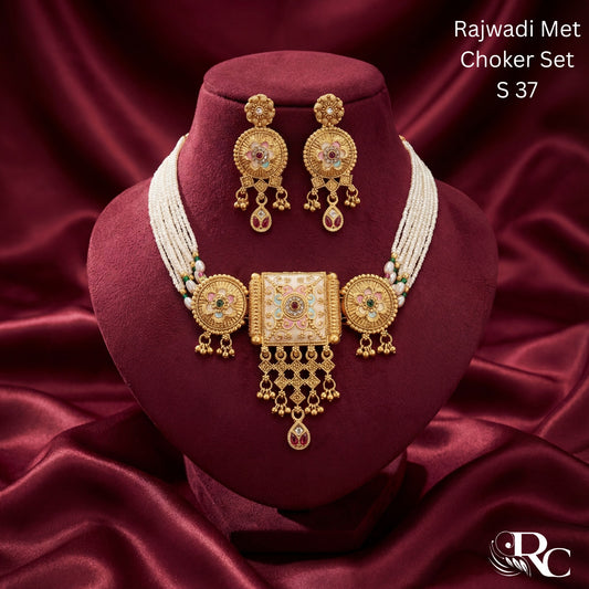 Rajasthani Moti Kundan Necklace Set | S42 - S07