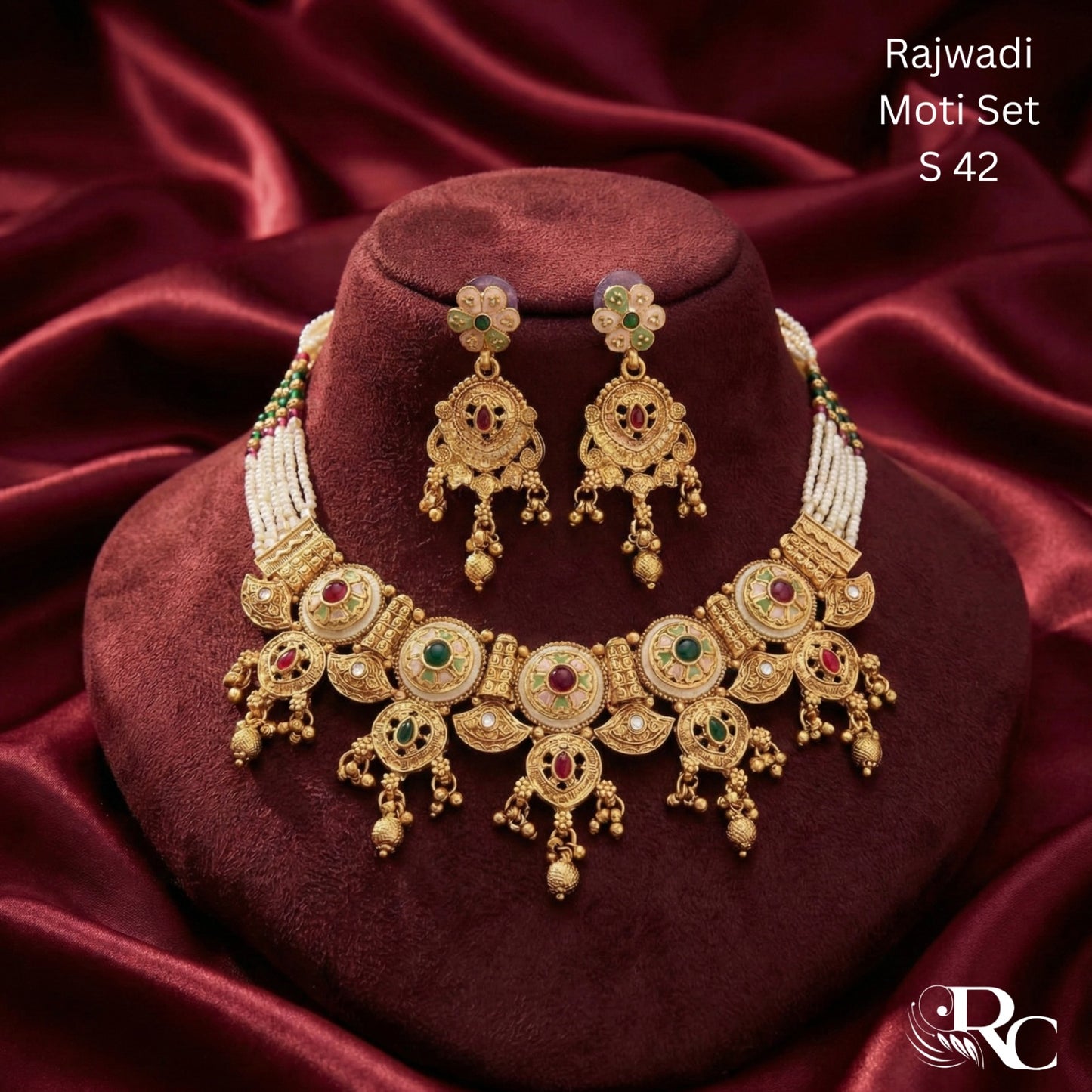 Rajasthani Moti Kundan Necklace Set | S42 - S01