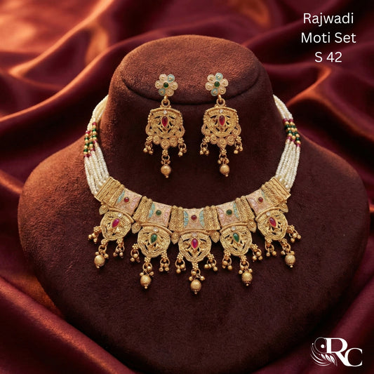 Rajasthani Moti Kundan Necklace Set | S42 - S02