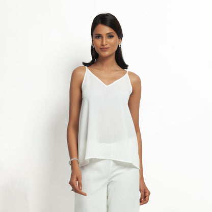 White Crepe Spaghetti Top