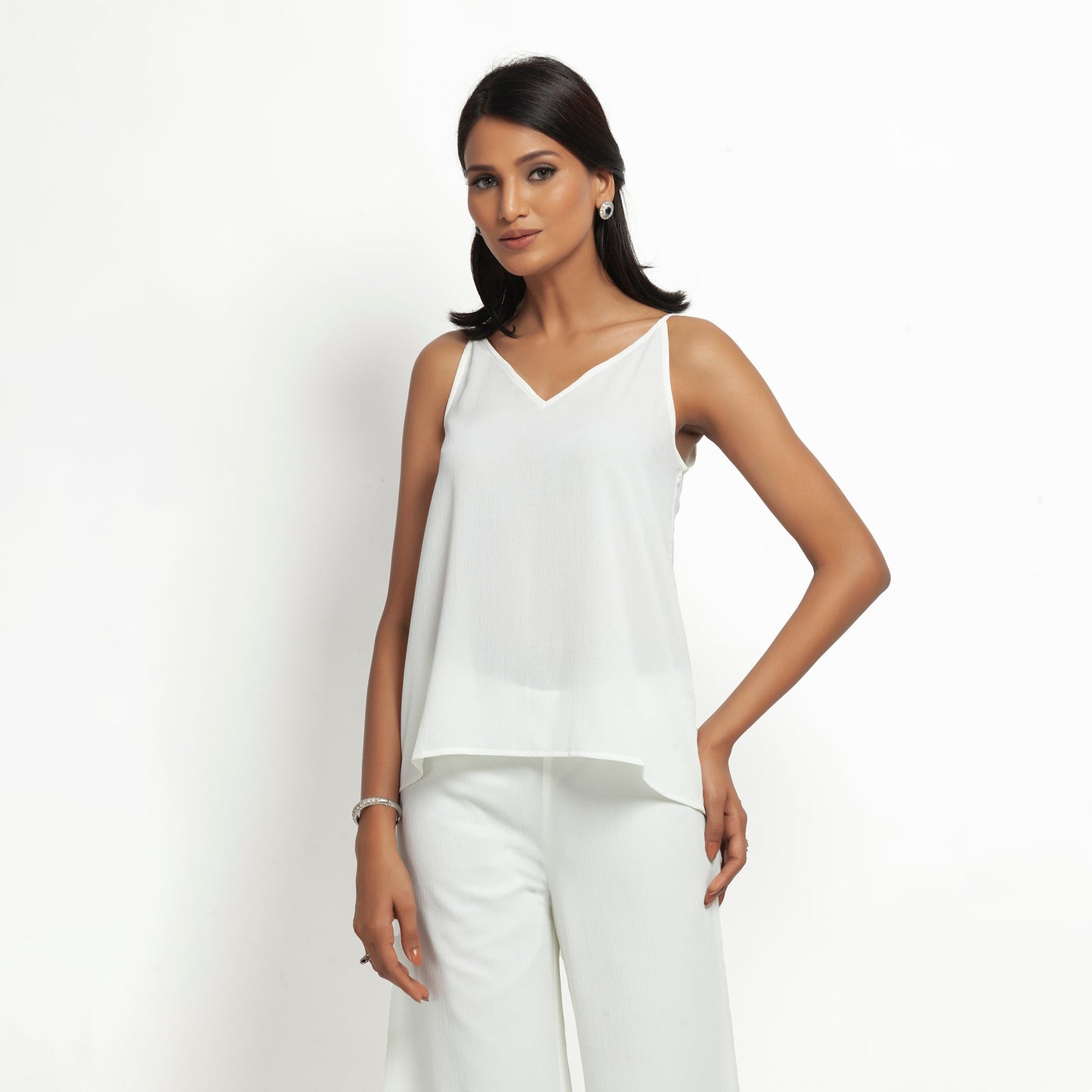 White Crepe Spaghetti Top