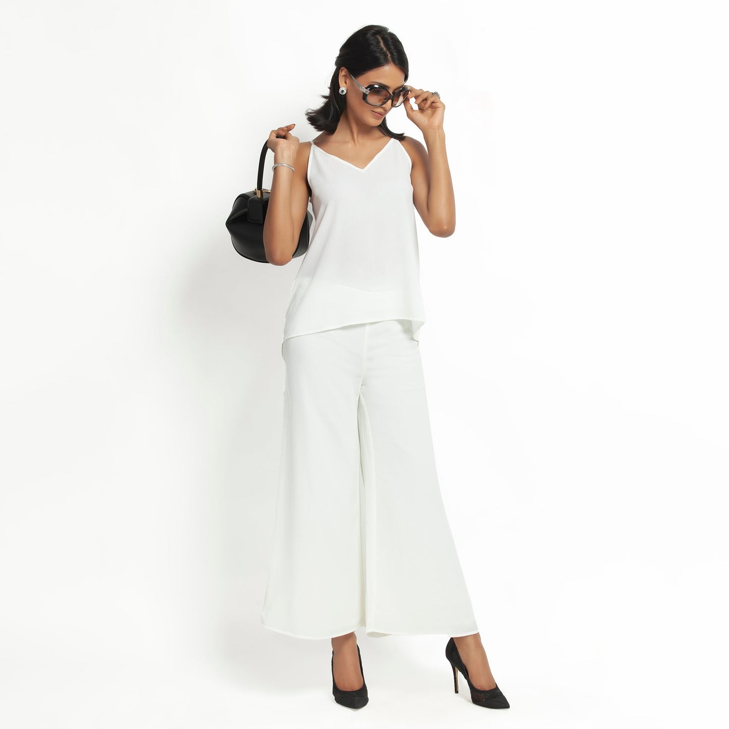 White Crepe Spaghetti Top