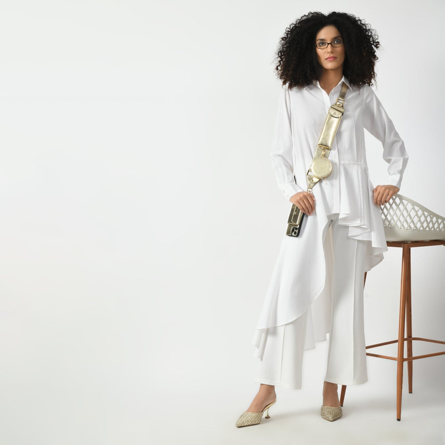 White Line Texture Long Tunic
