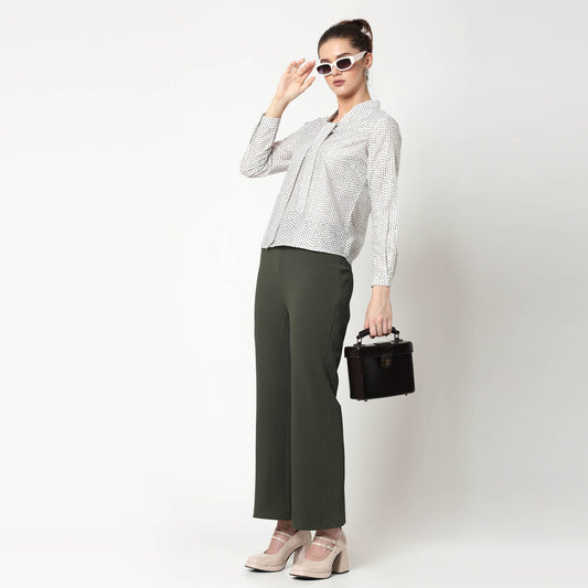 White & Olive Polka Top With Tie Knot
