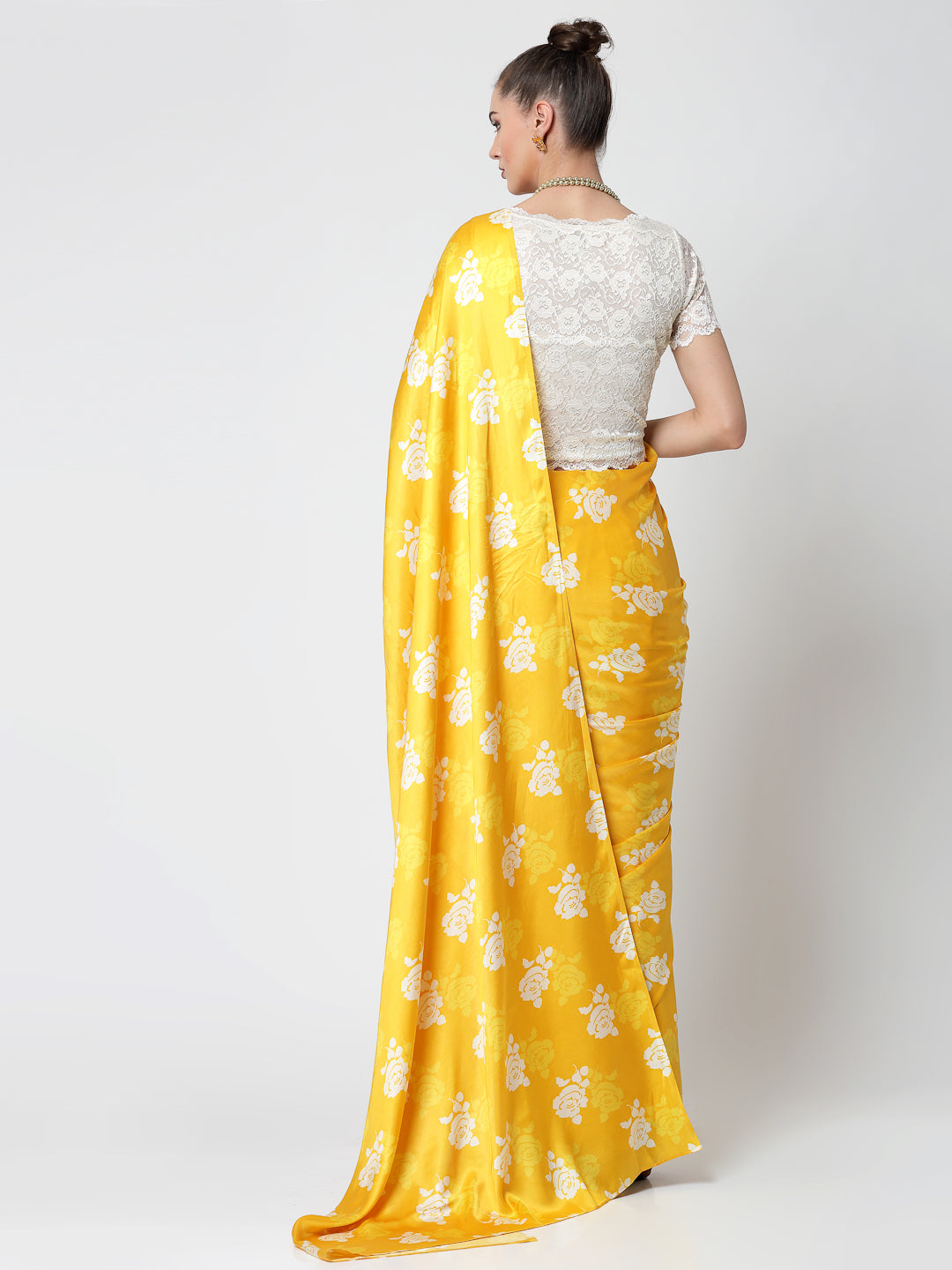 Yellow Floral Print Saree