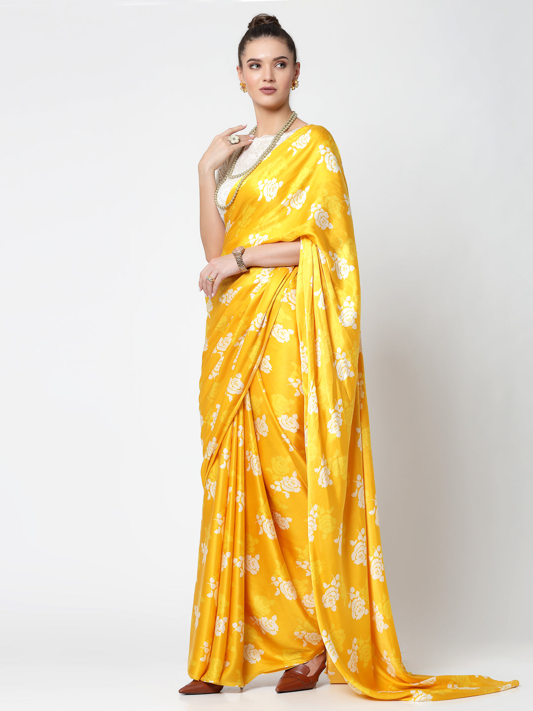 Yellow Floral Print Saree