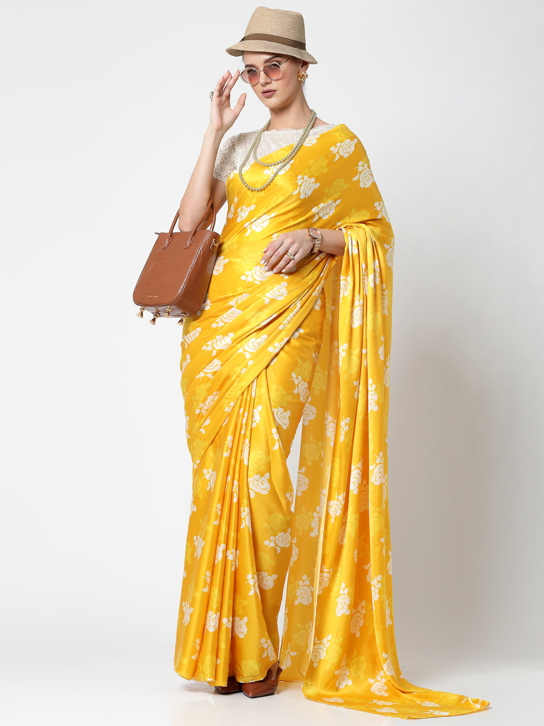 Yellow Floral Print Saree