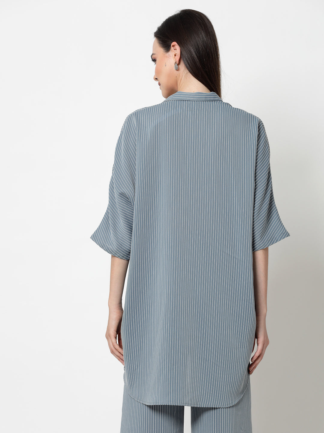 Blue Oversize Shirt With White Lines