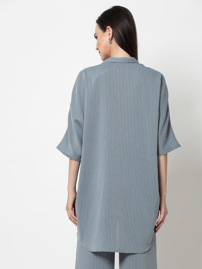 Blue Oversize Shirt With White Lines