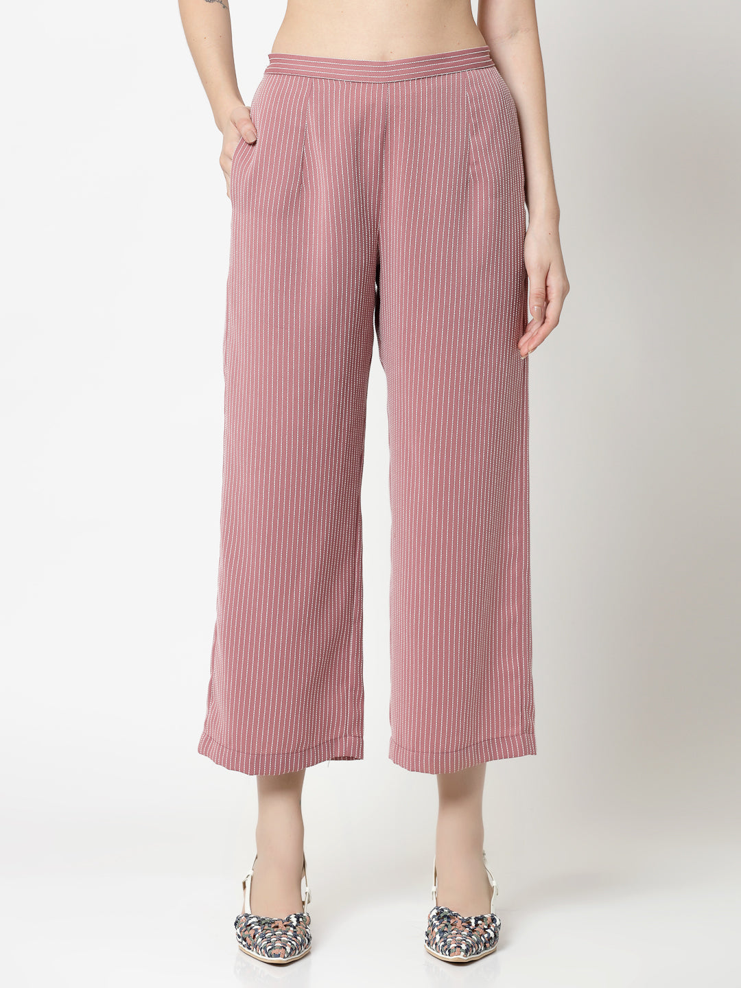 Pink Plazzo With White Lines