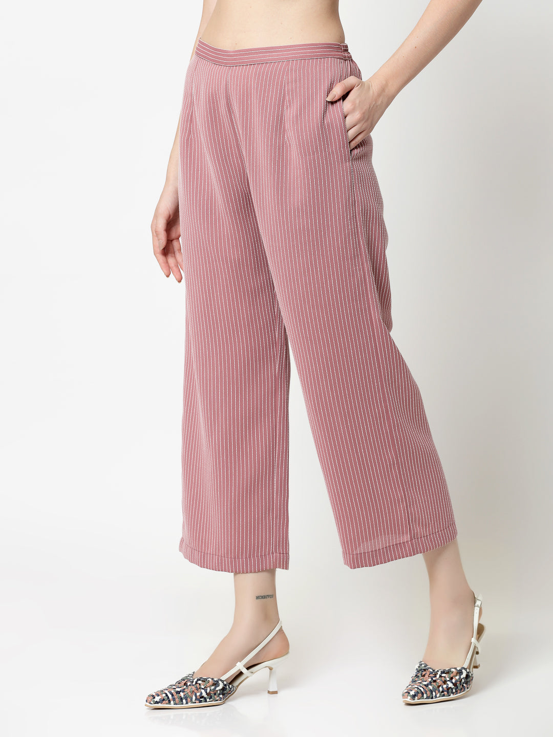 Pink Plazzo With White Lines