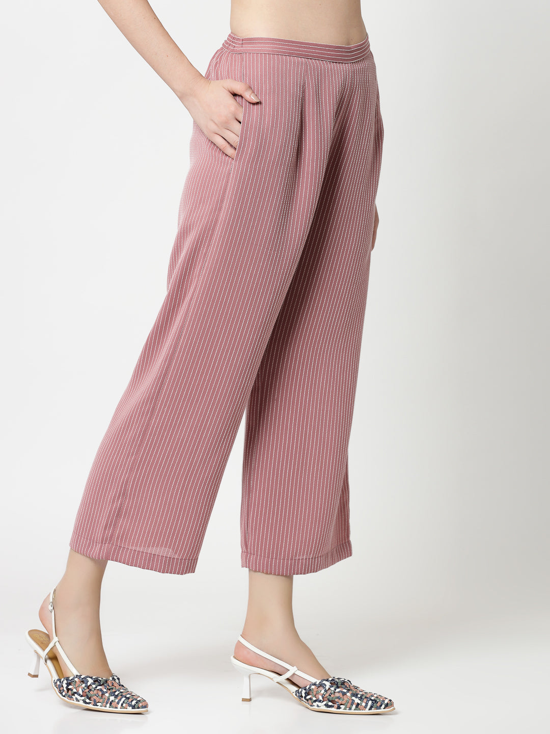 Pink Plazzo With White Lines