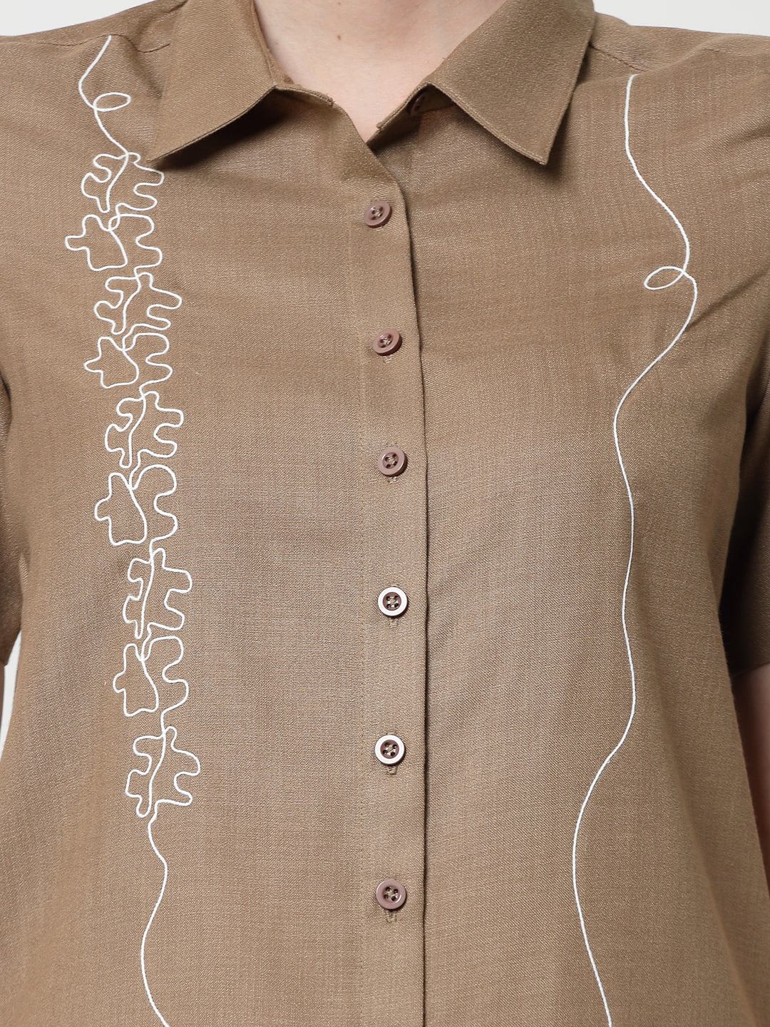 Dark Beige Long Tunic With Puzzle Embroidery