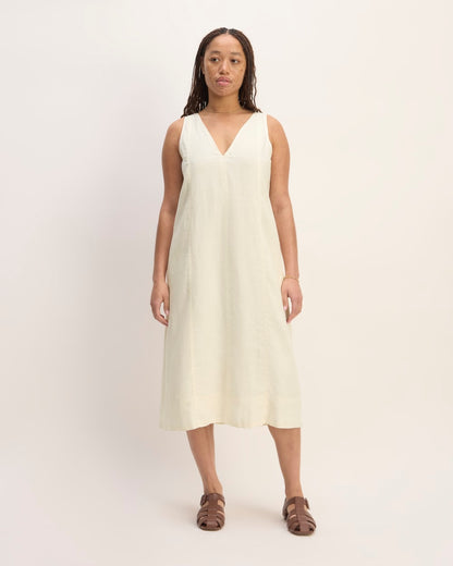 The Linen V-Neck Midi Dress | Bone