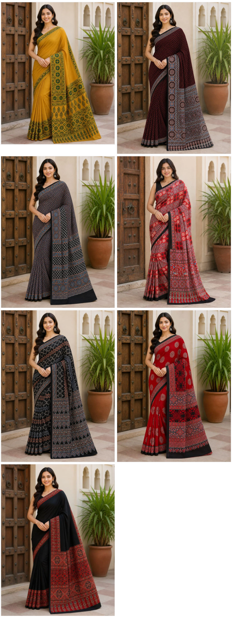 Modal Silk Ajrakh Natural Hand-Block Printed Saree