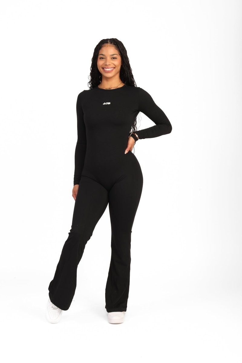 ATB Long Sleeve Open Back Flare Jumpsuits