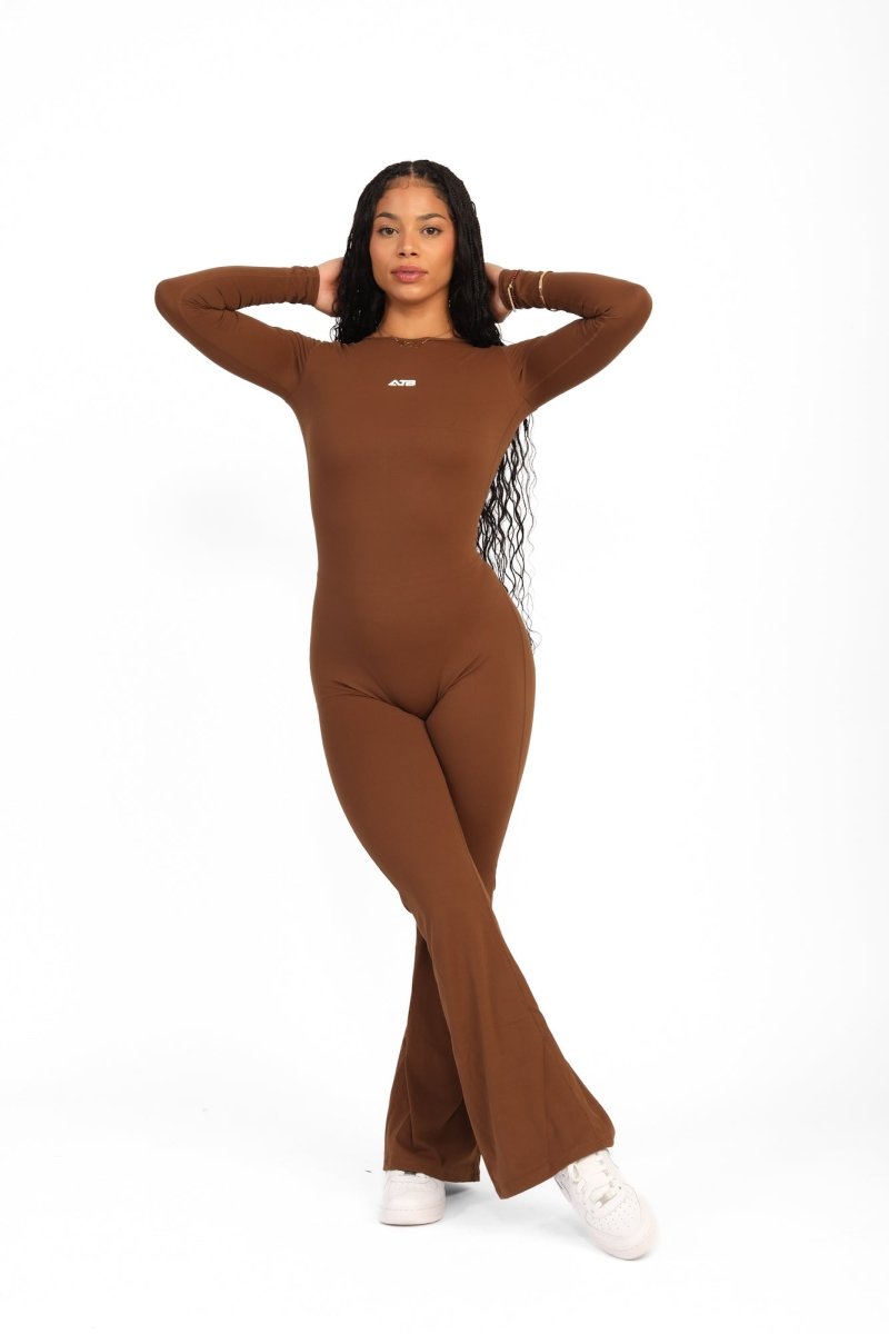 ATB Long Sleeve Open Back Flare Jumpsuits
