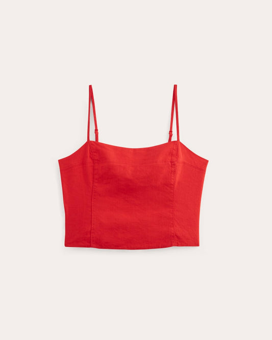 The Seamed Top in Stretch Linen | Classic Red