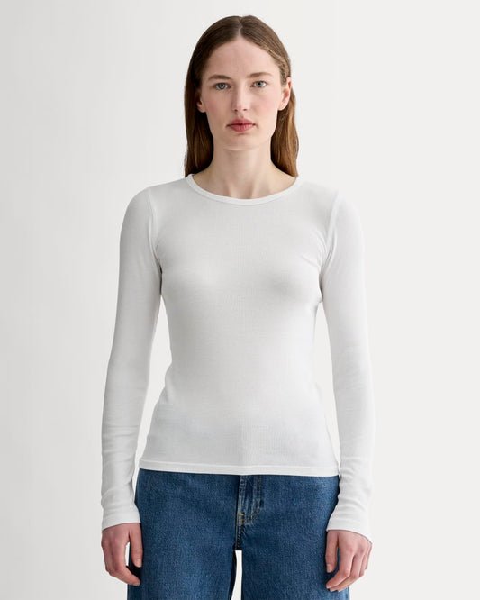 The Luxe Rib Long-Sleeve Crew | White