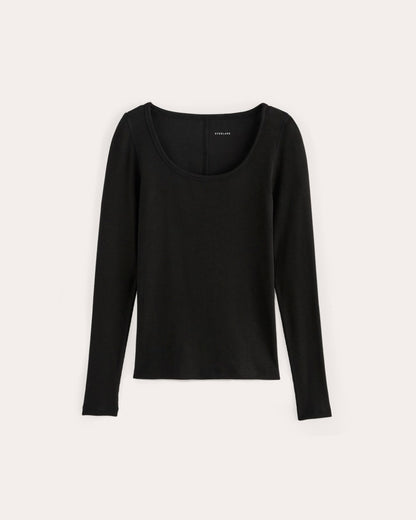 The Luxe Rib Long-Sleeve Scoop-Neck Tee | Black