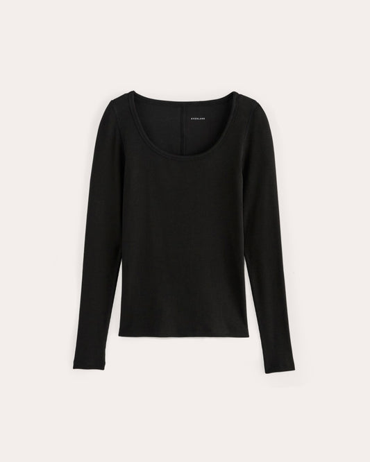 The Luxe Rib Long-Sleeve Scoop-Neck Tee | Black
