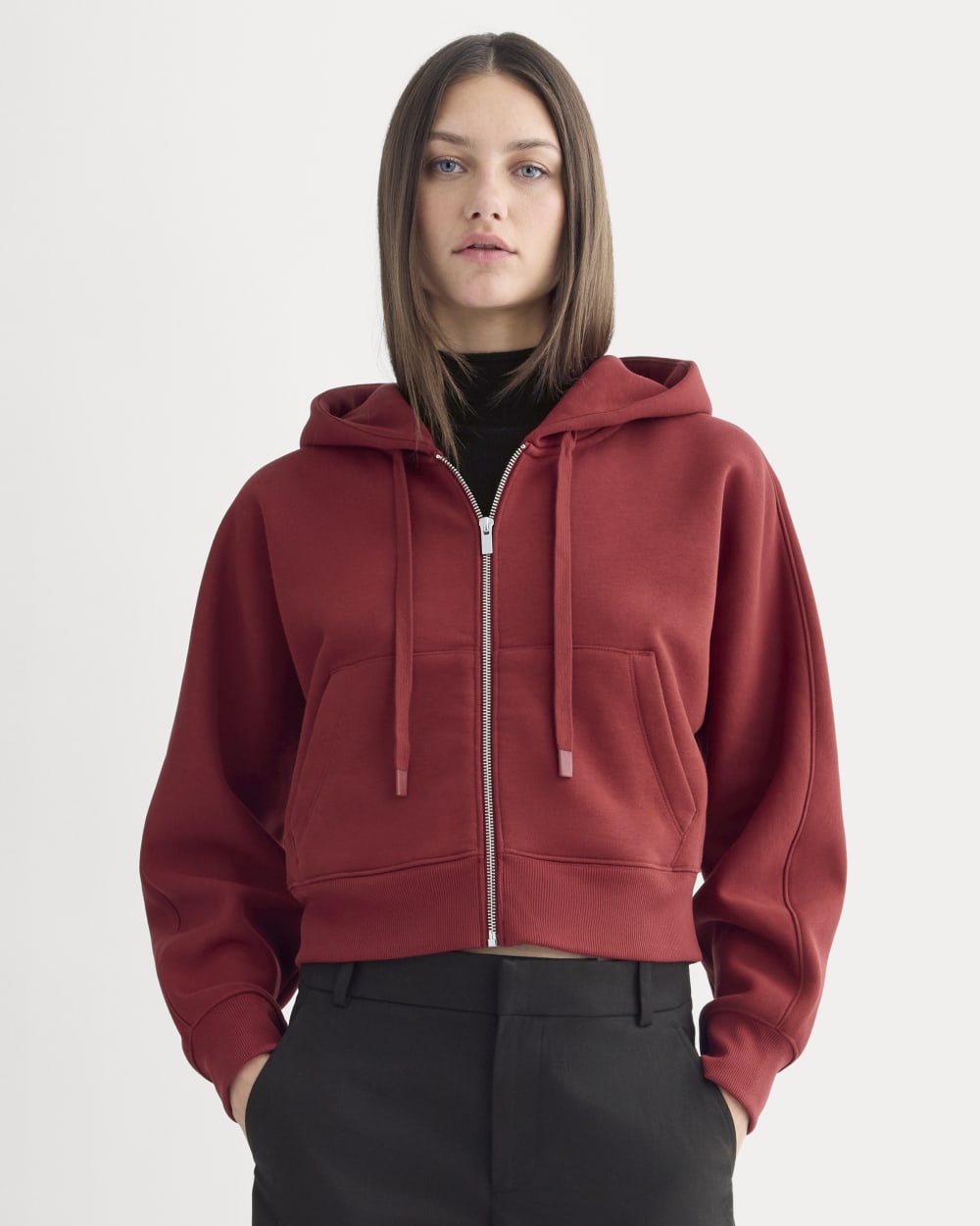Luxe Fleece Full-Zip Cropped Hoodie | Merlot