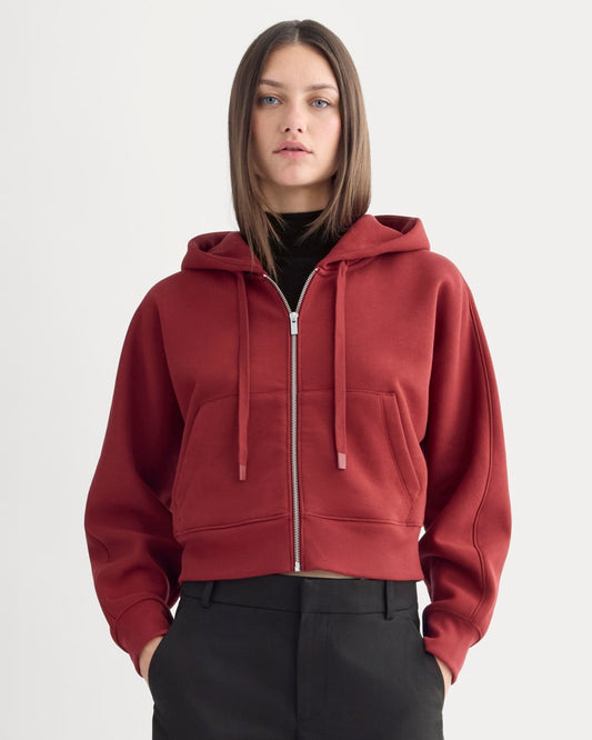 Luxe Fleece Full-Zip Cropped Hoodie | Merlot