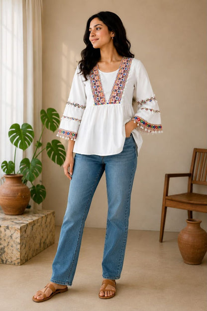 Rayon Real Mirror Work Fancy Top
