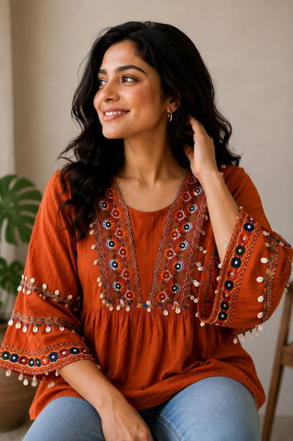 Rayon Real Mirror Work Fancy Top