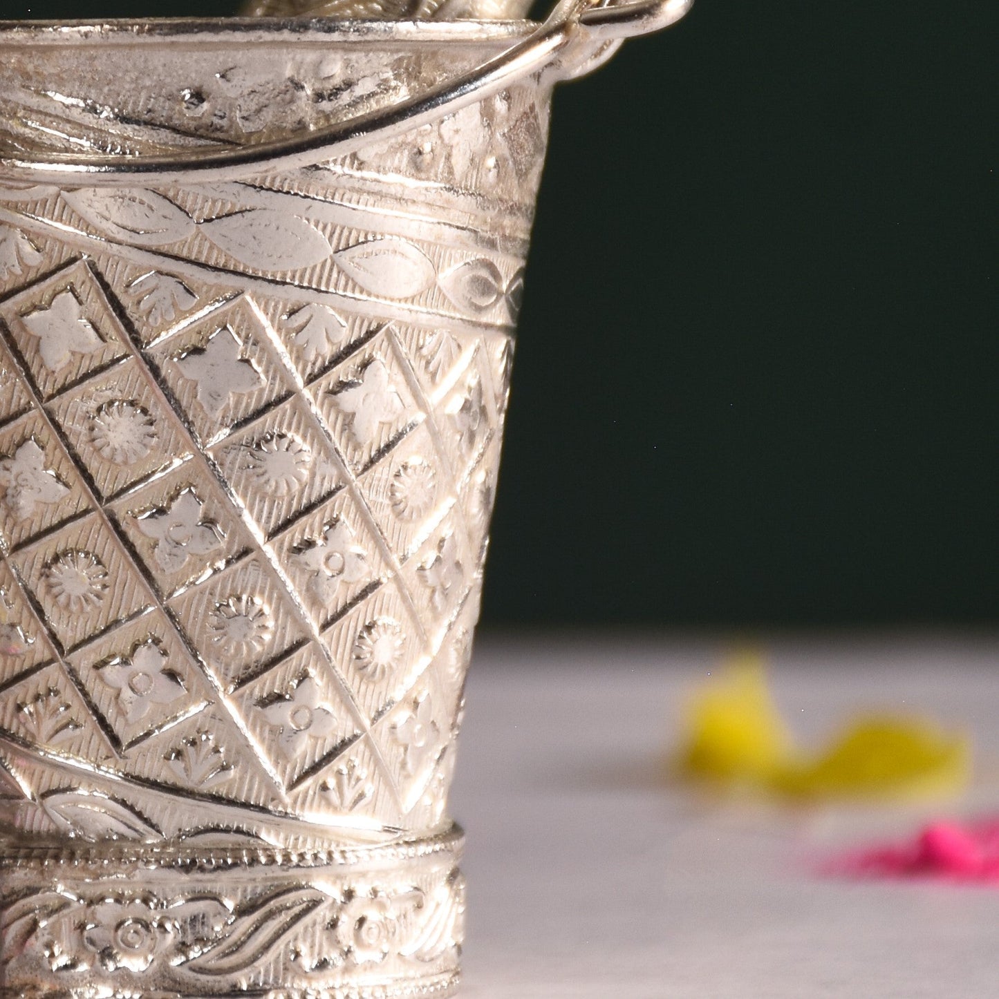 Silver Holi Mini Pichkari And Bucket Set Of 2 With Gift Box