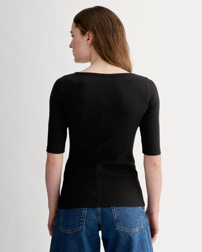The Luxe Rib Scoop-Neck Tee | Black