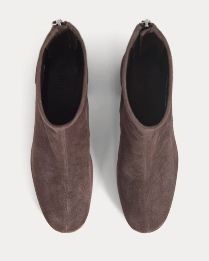 Leather Curved-Heel Boot | Dark Chocolate