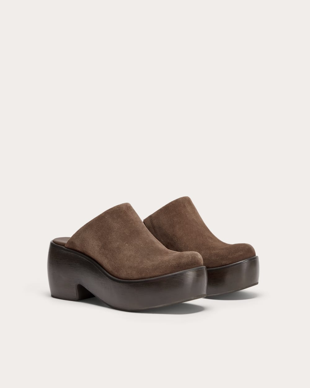 The Wooden Puffa Clog | Dark Umber Suede