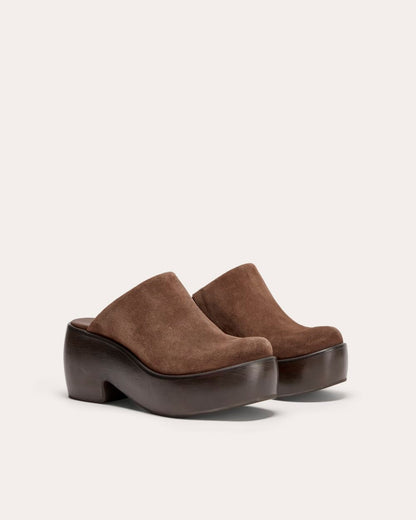 The Wooden Puffa Clog | Dark Umber Suede