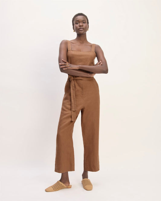 The Linen Side-Button Jumpsuit | Carob Brown