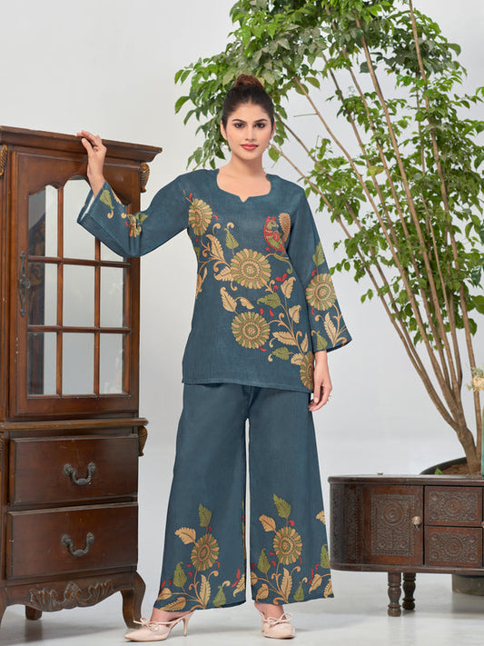 Slate Blue Italian Linen Co-ord Set