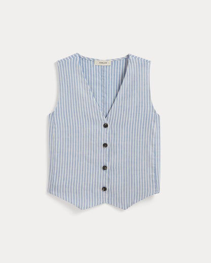 The Vest in Stretch Linen | Bluebell / Bone